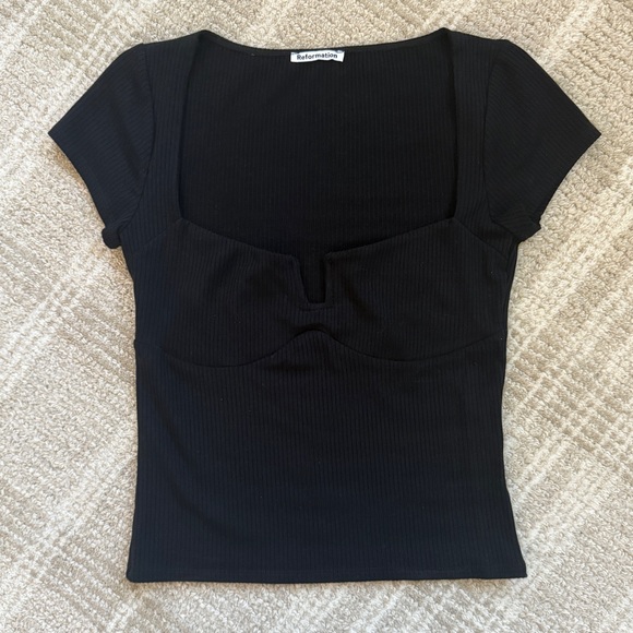 Reformation Emely Ribbed Crop Top Notched Black - Size Small - Picture 6 of 11